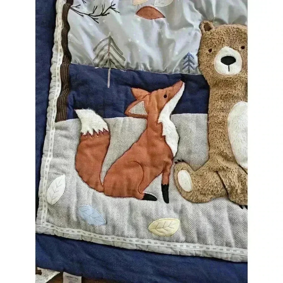 Lambs & Ivy Sierra Sky Blue/Gray Woodland Forest Nursey Baby Crib Blanket Quilt - Picture 3 of 9